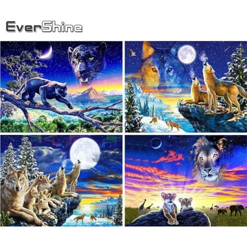Evershine 5D Diamond Embroidery Animals Rhinestone Mosaic Full Layout Diamond Painting Wolf Cross Stitch Kit Home Decoration