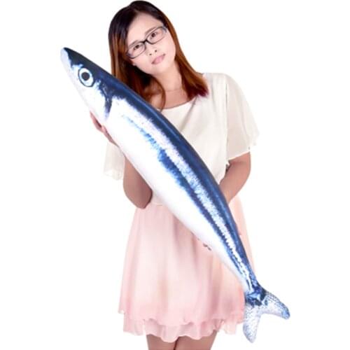 Fancytrader Big Kids Toys Sardines Fish Doll Soft Stuffed Giant 3D Printed Anime Fishes Pillow Cushion for Children