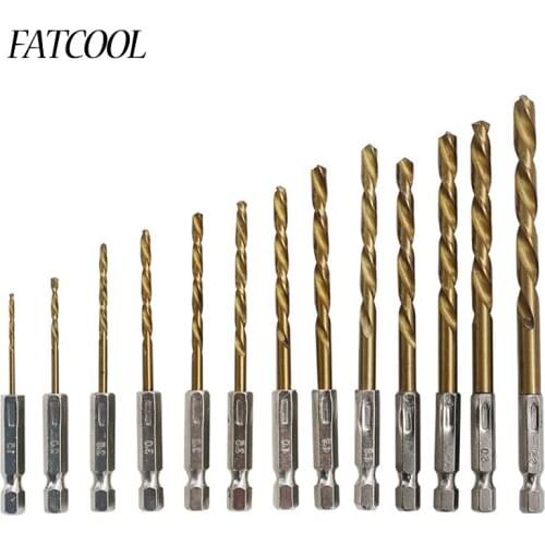 FATCOOL 13pcs1.5-6.5mm High Speed Steel Screwdriver Bit 1/4 Hexagonal Shank Drill Bit Set