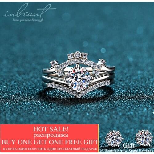 Inbeaut 925 Silver Crown Moissanite Wedding Rings Set Excellent Cut 0.8 ct Pass Diamond Test D Moissanite Ring Female Jewelry