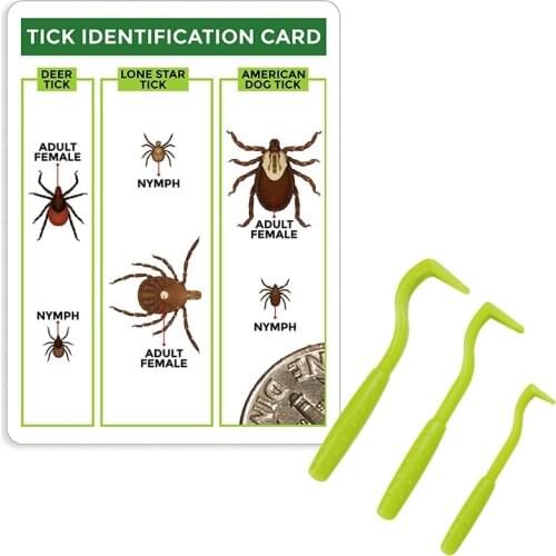 Tick Removal Tool Dog Cat Human Removes Entire Head Body Pain-Free Ticks Remover 100% Chemical-Free Identification Card Hook