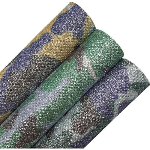 Camouflage Printed Glitter Faux leather Fabric Sheets For Bows Earrings DIY 21X29CM R130A