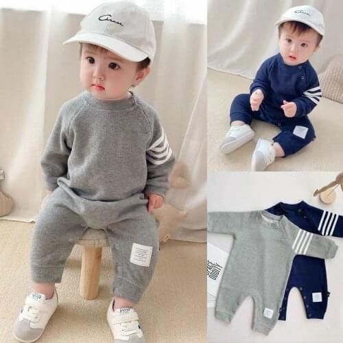 Newborn Romper 3 6 12 18 month Baby Boys Girls Jumpsuit Autumn Grey Cotton Pajamas 1ths Birthday Baby Clothes Body Suit Outfits