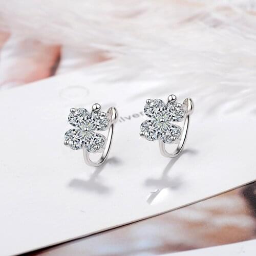 Cute Romantic Flower Clip Earrings Simple Lovely Heart Zirconia Stone Charming Cuff Earrings Gifts For Lady Girls For Women