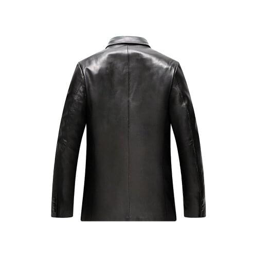 Men Suit Collar Genuine Real Sheep Leather Jacket H992