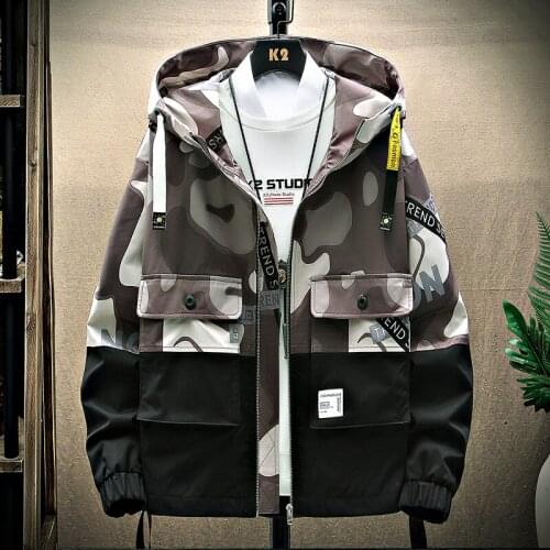Mens Autumn Hooded Jackets Korean Style Zipper Coats Spring Fashion Camouflage Tops Clothes Outer Streetwear Short Windbreaker