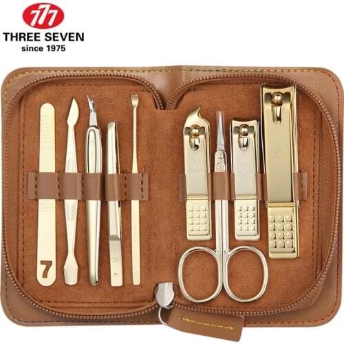 THREE SEVEN/777 14K Gold Plated Nail Clippers Set Earpick/Nail file/Nail clipper/Eyebrow clip 9 in 1 Nail Art & Tools Kits
