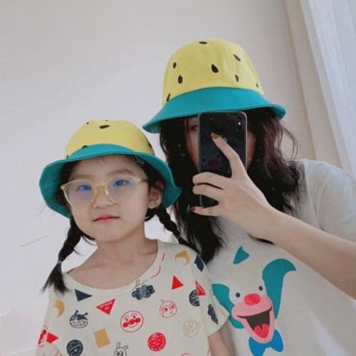 NEW Baby Sun Fisherman Hat All-match Cartoon Watermelon Hat Parent-child Sunscreen Childrens Sun Hat Cotton Portable Casual Hat