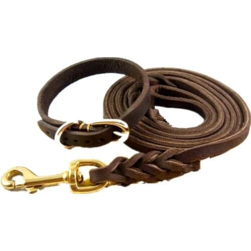 Pet traction rope collar cowhide handmade, Collar traction rope set, practical and convenient pet collar set