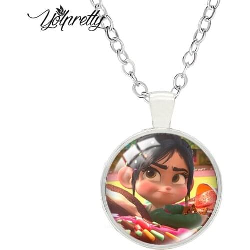 Disney Wreck-It-Ralph Cartoon Paintings Glass Cabochon Necklace Fashion Necklace Pendants Jewelry