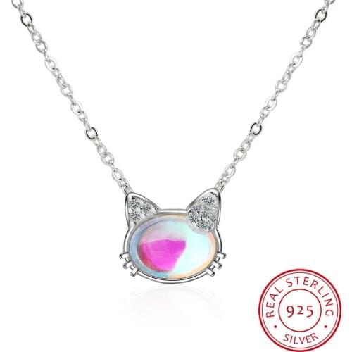 2019 New Cat Moonstone Necklaces & Pendants For Women Fashion 925 Sterling Silver Jewelry Clavicular Chain