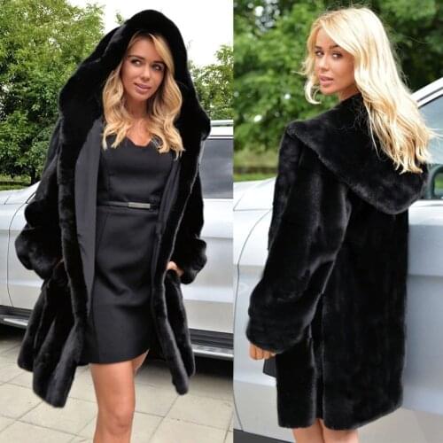 TUHAO Plus Size Womens Coats Women Autumn Winter Loose Faux Fur Coat Long Hooded Black Colour Fur Coat Oversize LQ321