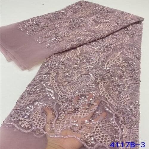 Embroidery Handmade Lace Fabrics High Quality Onion Color African French Tulle Mesh Lace Fabric for Wedding Dress 5yardNA4117B-2