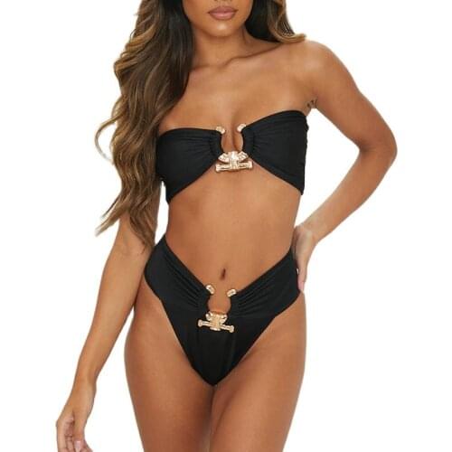 2021 Sexy Diamond High Waist Bikini Women Bandeau female Swimwear Two pieces bikini set Rings Bathing Suit Swim Womens swimsuit