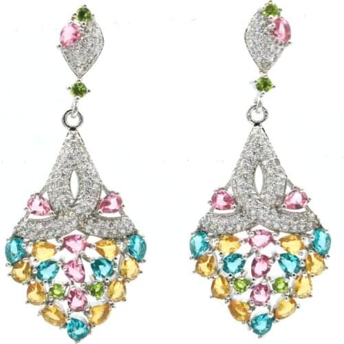 20x19mm Delicate Fine Cut Created Violet Tanzanite Tourmaline Bright Zircon Bridal Jewelry Silver Earrings Hot Selling
