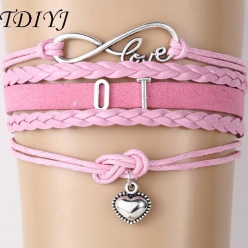 TDIYJ New Infinity Love Expendable Multilayer Braided DIY Bracelet with Slide Charms OT and Heart Pendant 6sets/lot