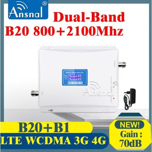 1PCS B20 LTE 800 2100Mhz Dual-Band Cellphone Cellular Booster GSM 3g 4g Cellular Amplifier 4G Network Signal Repeater LTE WCDMA