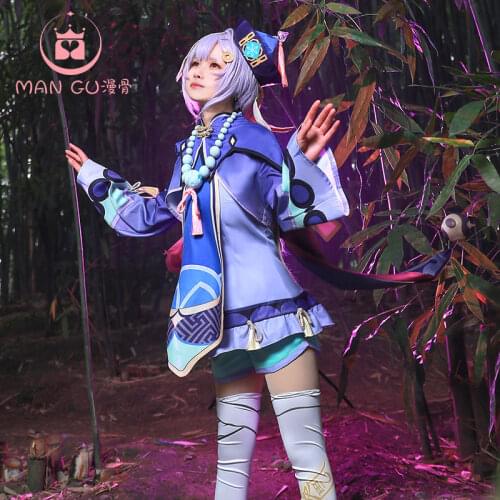 STOCK Genshin Impact Qiqi Cospaly Costume Frozen Soul Night Cosplay Animation Full Set Of Clothes Lovely Girl Lori 2021 New