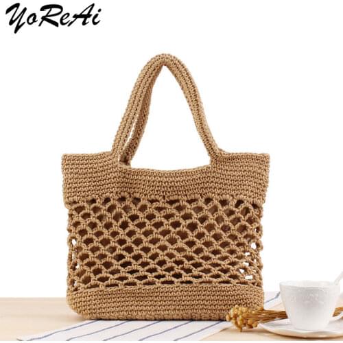 YoReAi Fashion Hollow Straw Bag Woven Pack Forest Female Mesh Rope Weaving Tie Buckle Reticulate Net Shoulder Beach Holiday Bags