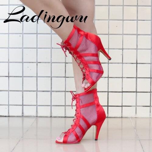 Ladingwu New Latin Dance Boots Ladies Girls Adjustable Strap Width Salsa Dance Shoes Indoor Sports Professional Dance Shoes