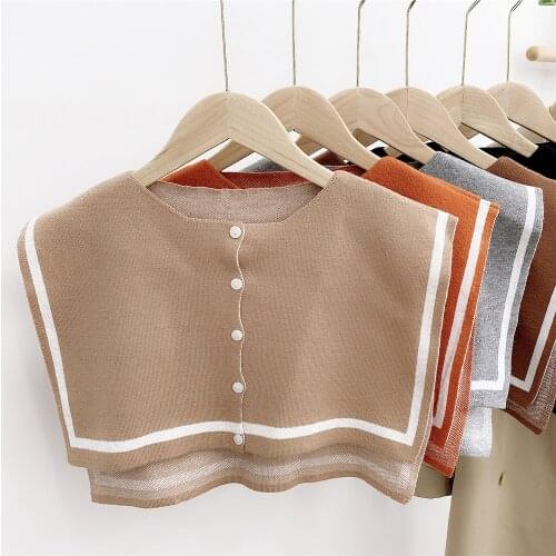 Women False Collars Decor Knitted Big Shawl Button Down Fake Collar Neck Warmer Cape Female Shirt Detachable Collar