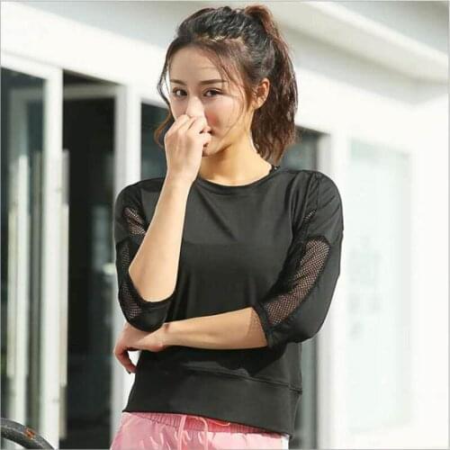 Womens Yoga Top Fitness Shirt Female Running Sport T-Shirt Sexy Gym Workout Quick Drying Top Summer Mesh Hollow Sportswear New