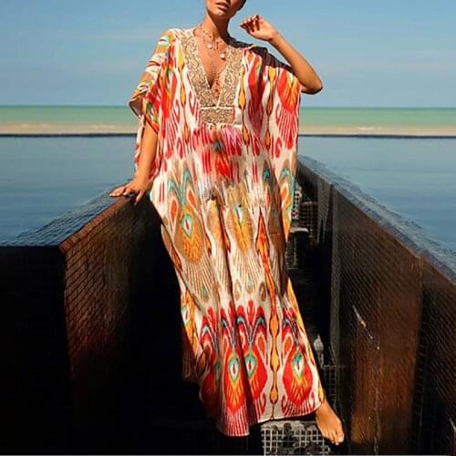 Plus size Dress Women Long Beach Dress Loose Long Sleeve Deep V-neck Female Sexy Casual Dress Vestidos de fiesta