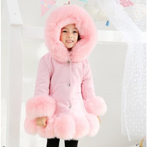 Winter Children Warm Faux Leather Fur Coat Hooded Warm Outerwear Thicking Children Autumn Girls Children Girl Faux fur Clothes