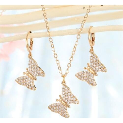 1PC Korea Cute Crystal Butterfly Pendant Necklace For Women Wedding Jewelry Fashion Minimalism Rhinestone Animals Choker Gift