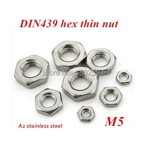 100pcs M5 Hex nut DIN439 A2-70 Stainless Steel Hex Thin Nuts Metric Fastener M3-M14 Stocks