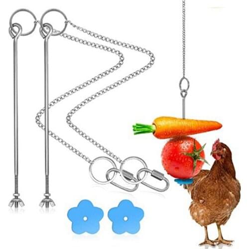 2 Sets Stainless Steel Chicken Bird Food Holder Long Portable Hanging Feeder Toy Birds Chicken Fruit Holder Reusable Food Holder