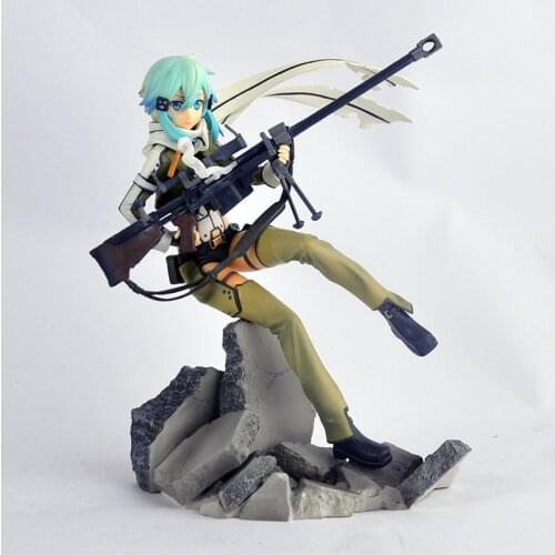 20cm Anime Action Figure Asada shino SAO Sinon Sitting GGO Gun Gale CollectibleToys PVC Hand-made Model For Children Unisex