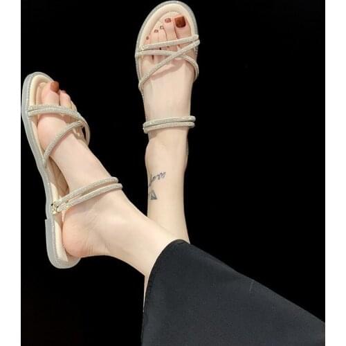 2021 Women Sandals Flat Sanke Summer Casual Big Size 40 Womens Beach Gold Ankle Buckle Shoes Ladies Comfort Cool Footwear