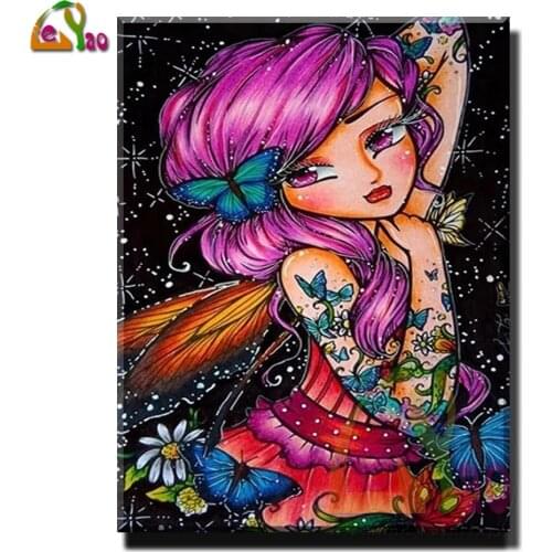 Diamond painting butterfly elf girl 5d art diy cross stitch cartoon modern decorative full square round diamond mosaic