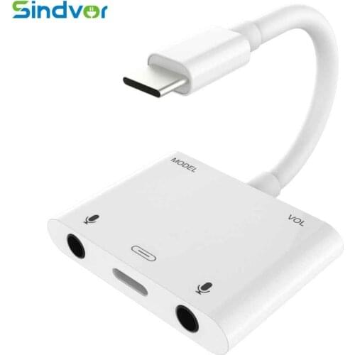 Type C Sound Card Audio Splitter Adapter 3 in 1 Type C to Dual 3.5mm Audio Adapter with Fast Charger for Google Pixel Huawei