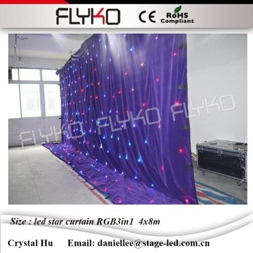 CE ROHS Flyko stage valentines day 4mx8m Color cloth LED decorative star curtain