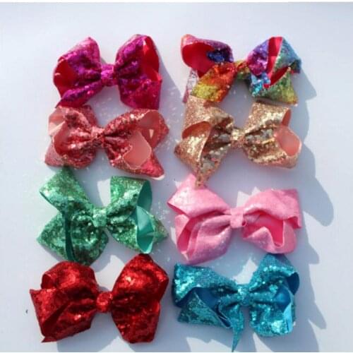 16 Colors Bulk 4.8 inch Solid Rainbow Glitter Bows Hair Clip Hairpins Or Flat Back For Baby Kids Childrens New born Hair Clips