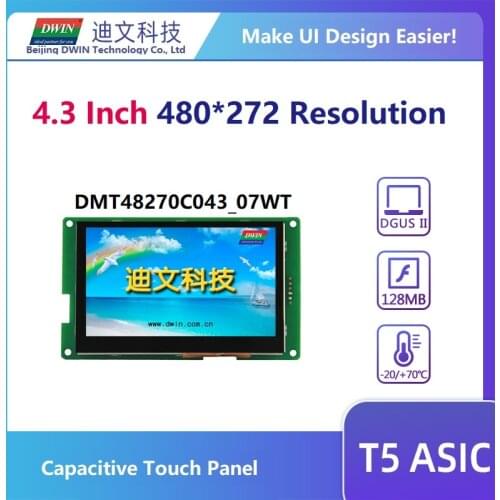 DWIN TFT LCD Module 4.3 inch 480*272 Resolution HMI UART Serial Touch Panel, DMT48270C043_07WT