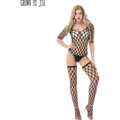 Erotic sling lingerie hollow mesh catsuit porno babydoll net dress fishnet bodysuit Sexy stockings Suit porno costumes