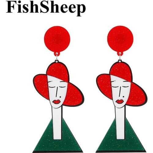 FishSheep Korean New Lovely Lady Acrylic Earrings Personality Resin Glitter Women With Hat Drop Earrings 2019 Fashion Jewelry