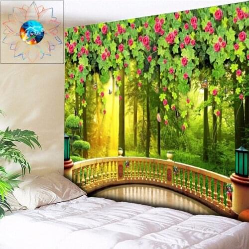 Living Room Tapestry Forest Flowers 3D Tapestry Wall Hanging Mandala Psychedelic Wall Tapestry Bedroom Terrace Boho Wall Carpet