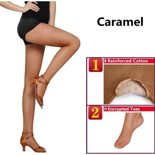 Latin Dance Fishnets Toe Socks Net With Crotch Latin Dance Clothing Accessories Caramel Mesh Stockings Slim Sexy Ballet Adult