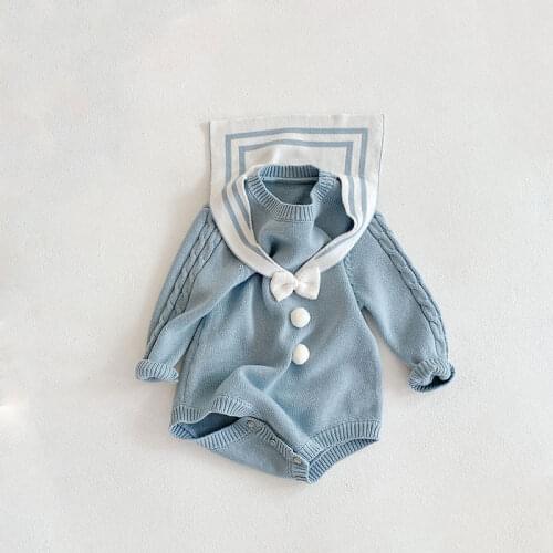 HETISO Sailor Collar Baby Girls Bodysuits Knit Toddler Baby Clothes Baby Boys Wear Cute Infant Outfit