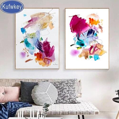 2 Piece Modern colorful Abstract water color 5d Round Diamond painting Full Square Round Drill Mosaic Diamond Diy Puzzle art