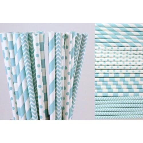 Ipalmay Light Baby Blue Paper Straws Vintage Wedding Table Setting,Boys Birthday Baby Shower,Paper Goods,Party Drinking Supplies