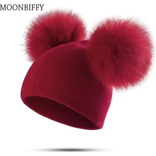 Hot Ins Childrens Winter Knitted Hat Oversized Double Ball Wool Hat Baby Wool Ball Meticulous Knitted Hat Head Warm