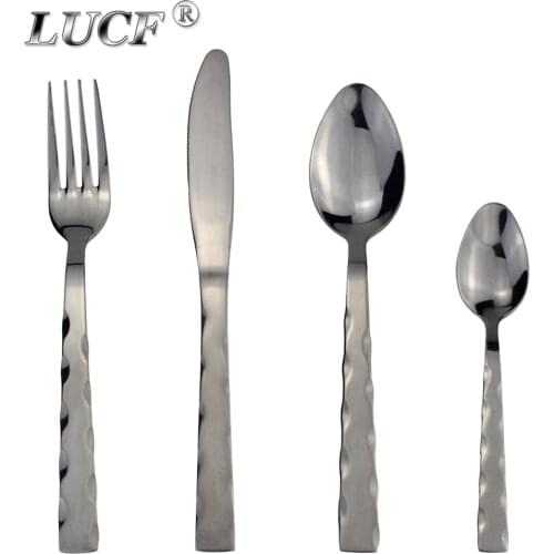 LUCF Fashion Wave Design Stainless Steel Western Cutlery Standard Colorful 4 In 1 Set Delicate Dinnerware Table Utensil Hot Sale