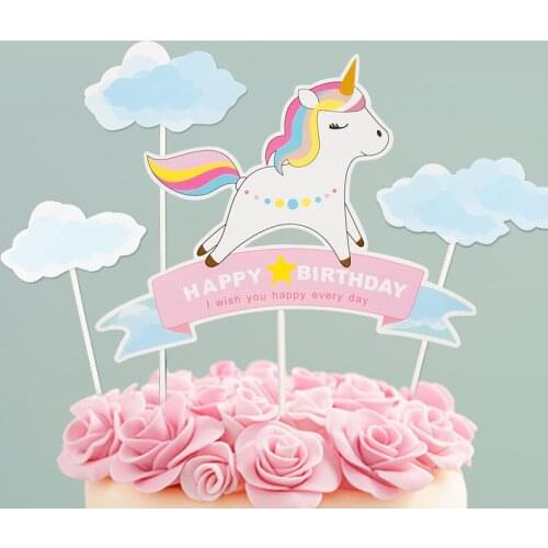 Cute Unicorn Happy Birthday Cupcake Topper Cartoon Unicorn Cake Topper For Kids Birthday Unicorn Party Supplies Cake Decorations