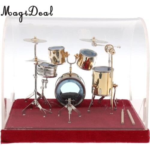 14*10*10cm Miniature Copper Drum Set Musical Instrument Model for Dollhouse Home Room Desk Table Display Ornaments Children Toy