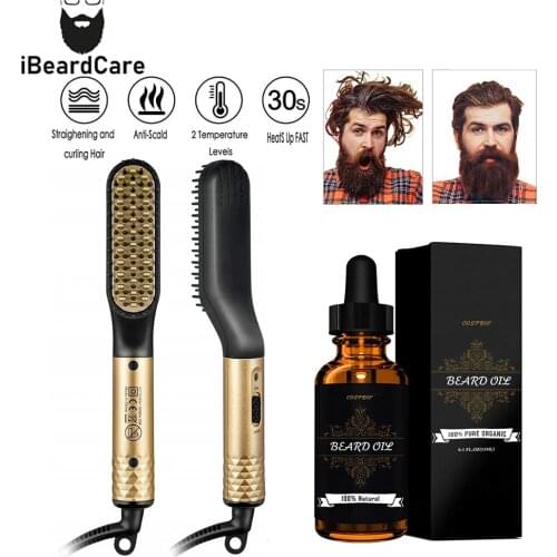 Multifunctional Hair Comb Brush Beard Straightener Hair Straighten Electric Quick Hair Styler & Beard Oil For Men